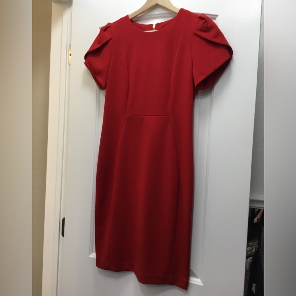 Gorgeous Red Calvin Klein Tulip Sleeve Sheath